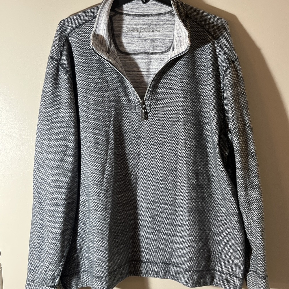 Tommy Bahama Men's Reversible 1/4 Zip Pullover Sweater Gray/Light Gray • XL